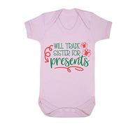 Will Trade Sister for Presents Baby Grow Vest, 6-12 Months, Pastel Pink
