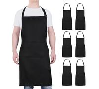 Will Well Chef Apron for Men Professional - Cooking Aprons for Women With Pockets - Adjustable Black Aprons for Men - Bib Aprons With Pockets Water & Oil Resistant - 6 Pack