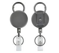 Will Well ID Badge Holder Reel with Clip and Keyring - Heavy-Duty All-Metal Casing with 27.5" UHMWPE Fiber Pull Cord for Durability and Easy Access, Holds up to 8 Keys - 2-Pack, Round, Glossy Silver