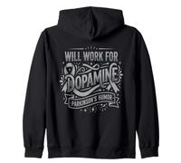 Will Work For Dopamine Parkinson's Humor Silver Ribbon Zip Hoodie