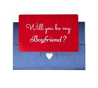 Will you be my Boyfriend? LOVE Messages Card: A Heartfelt Proposal for her/him, Hard Aluminum message card with elegant envelope - simple but powerful (Red with Blue Envelope)