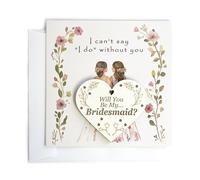 Will You Be My Bridesmaid Gift - Bridesmaid Proposal Card with Envelope and Wooden Heart Plaque Decoration Keepsake | Ideal for Maid of Honour Proposal (White)