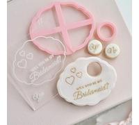 Will You be My Bridesmaid Plaque Wedding Cookie Cutter and Embosser Bridal Party Icing Stamp Fondant Embosser by Catherine Marie - Light Pink/Clear