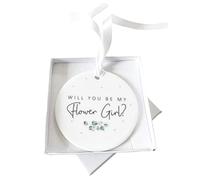 Will You Be My Flower Girl Wedding Party Ceramic Ornament In Gift Box | Bridal Sign | Sage Green Eucalyptus