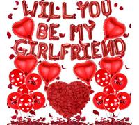 Will You Be My Girlfriend - 539 Pcs Balloons Red Valentine Day Party Decorations Letter Foil I Love You Balloon Latex Artificial Rose Petals For Romantic Confessions Anniversaries Proposal Birthdays