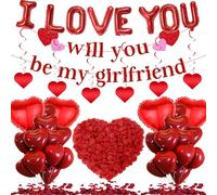 Will You Be My Girlfriend - 543 Pcs The Proposal Decorations Including 16inch I Love You Letter Balloons Love Hearts Foil Balloon 500 Artificial Rose Petals For Romantic Valentine'S Day Supplies