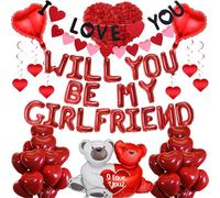 Will You Be My Girlfriend - 552Pcs Romantic Decorations Heart Balloons I Love You Banner Red Bear Foil Balloon Rose Petals for Valentine's Day Supplies