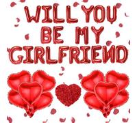 Will You Be My Girlfriend Balloons, 16inch Balloon Letters, Valentines Day Decorations, Red Valentines Day Party Decorations Confetti and Heart Foil Balloon for Valentine Day Supplies