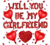 Will You Be My Girlfriend Balloons Red Letters and Heart-Shaped Balloons with 500 Artificial Rose Petals Will You Be my Girlfriend Balloons Suitable for Valentine's Day