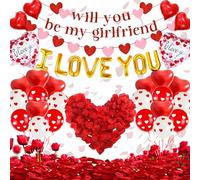 Will You Be My Girlfriend Banner Balloon Decorations,COLANANA Valentine's Day Balloon Decorations,Heart Balloons with 1000PCS Rose Petals Love Heart Foil Balloons Decorations for Confession