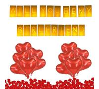 Will You Be My Girlfriend - Romantic Confession Kit with 21PCS Letters Sign, 12PCS Hert Balloons, 24PCS LED Candles, 1000PCS Rose Petals, Proposals Decorations, Romantic Valentines Day Celebrations
