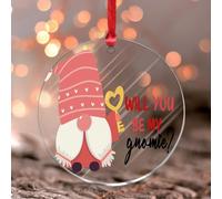 Will You Be My Gnomie Valentine's Day Hanging Ornaments Love Heart Balloon Red Round Ornament Keepsake Swedish Tomte Nisse Elves Acrylic Christmas Bauble Gift for Mom Grandma Wife Sister Teacher