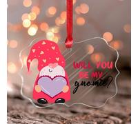 Will You Be My Gnomie Valentine's Day Wall Art Acrylic Panel Swedish Tomte Nisse Elves Stained Acrylic Window Hanging Ornament Keepsake Suncatchers Decoration Farmhouse Clear Round Pendant Gift