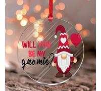 Will You Be My Gnomie Valentine's Day Wall Art Acrylic Panel Watercolor Holiday Romantic Ornament Keepsake Decor for Bathroom Office Funny Clear Round Acrylic Ornament Pendant for Neighbor Friends