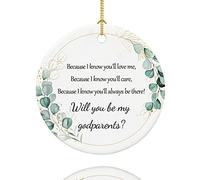 Will You Be My Godparents Proposal Gift, God Parents Presents Proposal Ornament, Ceramic Baptism Keepsake Christmas Ornaments with Ribbon and Gift Box