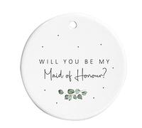 Will You Be My Maid Of Honour? Wedding Party Proposal Ornament | Hanging Ceramic Sign, Sage Green Eucalyptus