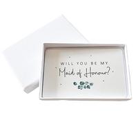 Will You Be My Maid Of Honour? Wedding Proposal Eucalyptus Sentimental Metal Wallet Card (With White Gift Box)