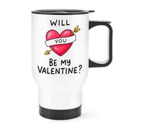 Will You Be My Valentine Tattoo Heart Arrow Travel Mug Cup With Handle