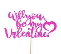 Will You Be My Valentine? Valentines Day Glitter Cake Topper by Cakeshop | Any Colour Glitter Cake Decoration for Valentines Day (Bright Pink)