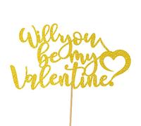 Will You Be My Valentine? Valentines Day Glitter Cake Topper by Cakeshop | Any Colour Glitter Cake Decoration for Valentines Day (Gold)