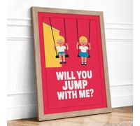 Will You Jump With Me Typography Framed Wall Art Print A1 (84.1×59.4cm) Oak, Wall Decor for Living Room, Bedroom, Office & Home, Ready to Hang, Art Gift