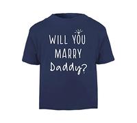 Will You Marry Daddy (Ring Word Art Style) [BBY7] Valentines Marriage Proposal Short Sleeve Cotton Toddler t Shirt, 1-2 Years, Navy
