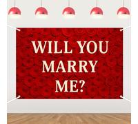 Will You Marry Me Backdrop, Married Party Valentine’s Day Banner Red Rose Proposal Backdrop Romantic Rose Flowers Courted Party Hanging Background Decorate Supplies