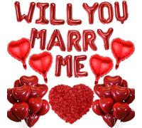 Will You Marry Me Balloons - 542 Pcs Balloon Proposal Decorations Kit Red Letter Heart Foil Latex Balloon Artificial Rose Petals For Valentine'S Day Engagement Wedding Marriage Romantic Occasions