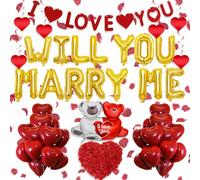 Will You Marry Me Balloons - 546 Pcs Gold Letters Foil Balloon With Heart-Shaped I Love You Proposal Banner And Artificiales Rose Petals For Engagement Wedding Valentine'S Day Confession Decorations