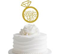 Will You Marry Me Cake Topper, Proposal, Wedding, Engagement Party Decorations Supplies Gold Glitter
