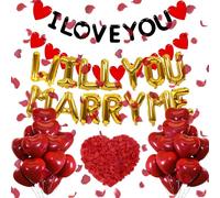 Will You Marry Me Decorations - 337 Pcs Balloons Proposal Kit Gold Letter Balloon I Love You Banner Red Heart Latex Balloons Rose Petals For Engagements Valentine Day Anniversaries Surprise Parties
