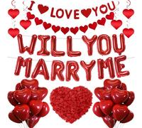 Will You Marry Me Decorations - 46 Pcs Proposal Decoration I Love You Banner Red Heart Balloons Love Heart Hanging 500 Artificial Rose Petals For Romantic Valentine'S Day Supplies
