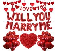 Will You Marry Me Decorations - 46 Pcs Proposal Decorations Including Heart Latex Balloons I Love You Banner 500 Red Rose Petals for Valentine'S Day Supplies