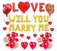 Will You Marry Me Decorations - 46 Pieces Proposal Balloons Will You Marry Me Red Letter Love Print Balloon Heart Hanging Swirls for Wedding Valentine's Day Confession Engagement Hen Party Decoration