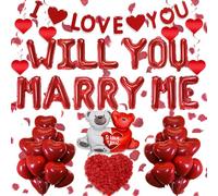 Will You Marry Me Decorations - 500+ Pcs Red Letter Balloons Banner Party Decoration Teddy Bear Rose Petals for Romantic Engagement Surprise Anniversary Proposal Valentines Day Supplies