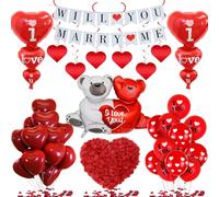 Will You Marry Me Decorations - 534pcs Romantic Proposal Decoration Including Banner I Love You Printed Foil Balloon Red Heart Balloons Artificial Rose Petals For Valentine'S Day Supplies