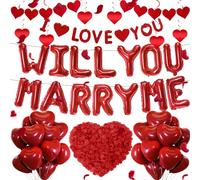 Will You Marry Me Decorations - 541 Pcs Balloons Banner Proposal Decoration Heart Latex Foil Balloon Red Heart Bunting Hanging Swirls Artificial Rose Petals For Valentine'S Day Weddings Engagements