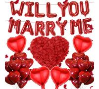 Will You Marry Me Decorations - 542 Pcs 16 Inch Letter Balloons Red Heart Foil Balloon 500 Rose Petals Latex Balloons for Proposal Decorations Valentine's Day Supplies