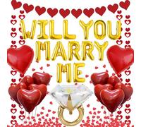 Will You Marry Me Decorations - I Love You Themed Party Supplies Includes Confetti Garland Hanging Swirls Diamond Ring Letter Love Balloons for Romantic Proposal Engagement Valentine's Day Anniversary