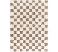 WILLA Shaggy Modern Plush Pile Checkered Area Rug Livabliss Brown 160cm x 220cm
