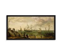 Willaerts Ships Along The Shore Painting Framed Wall Art Print Long 25X12 Inch