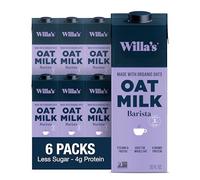 Willa's Organic Barista Oat Milk, 32 oz, 6 pack - Steams & Froths, Uses Maple Sugar, Low Sugar (3g), Vegan, Plant Based, Non-GMO, Shelf-Stable, & Made from Whole Grain Oats