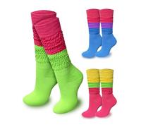 WILLBASIC 3 Pairs Neon Slouch Socks for Women, 80s 90s Neon Women's Leg Warmers Heavy Soft Extra Long Scrunchy Socks 80s Accessories for Women, Neon, 00 Tall