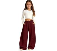 WILLBEST Barrel Sweatpants for Girls Baggy Wide Leg Sweat Pants Oversized Drawstring Elastic Waist Joggers Kids Cute Fall Clothes Loose Fit Athletic School Trousers with Pockets