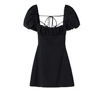WILLBEST Black Dresses for Women Formal Short Wedding Dresses for Bride Crew Neck Denim mini Dress Women 2024 Party Wedding wrap Beach Dress Sleeveless Beach Flared a line Flowy Off the