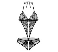 WILLBEST black lingerie set mens pyjamas set full slip mesh bodysuit women lingerie sets for women uk sexy plus size womens sexy deep v-neck plus size pjs black crop tops for catsuit