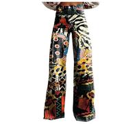 WILLBEST Boho Clothes for Women Harem Trousers for Women UK Womens Jeans Size 8 Festival Rave Bottoms Trousers UK Work Pants Leopard Print Leggings Smocked Waist Petite Patterned Hippy