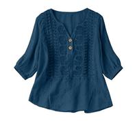 WILLBEST Boho Tops for Women UK Cotton Linen Half Sleeve Embroidery Blouse Elegant Casual Summer Breathable T Shirts V Neck Lightweight Fashion Bohemian Tunic Top Cute Cosy Clothes