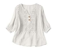 WILLBEST Boho Tops for Women UK Cotton Linen Half Sleeve Embroidery Blouse Elegant Casual Summer Breathable T Shirts V Neck Lightweight Fashion Bohemian Tunic Top Cute Cosy Clothes