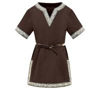 WILLBEST Boys' Medieval Tunic Short Sleeve V-Neck Kids Saxon & Viking Costume T-Shirt for School History Days Halloween Renaissance Warrior Knight, for Ages 3-12